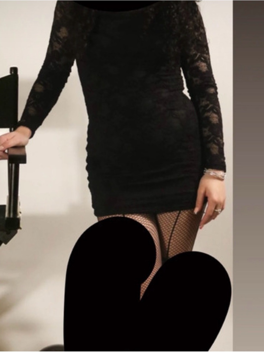 SHEIN Black Lace Long Sleeve Mini Bodycon Dress